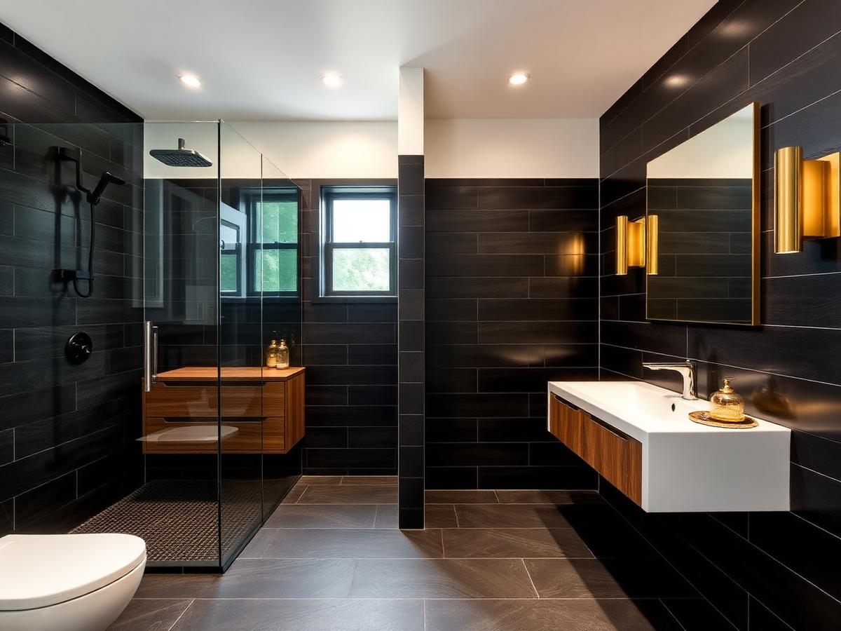 Spa-Style Black Tile Bath, Bathroom project in Muskoka